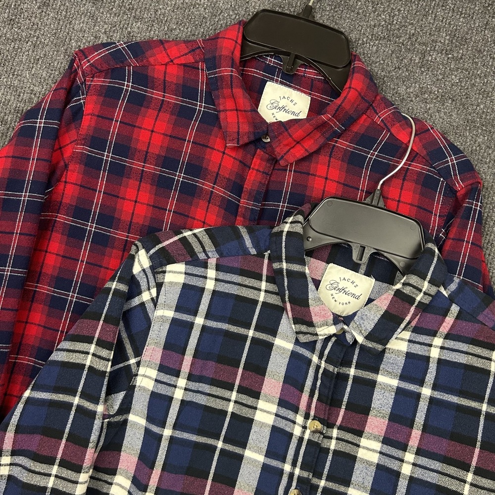 Lot Of 2 - Jachs Girlfriend Flannel Long Sleeve Shirts Medium With Hand Pockets